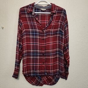 LUCKY BRAND Small Long Plaid Button Down Lightweight Flannel Shirt